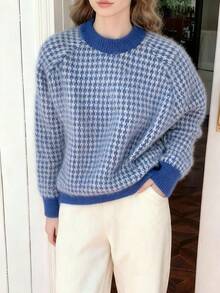 Dentro y fuera de los dos desgaste coreano jersey estudiantes sueltos viento perezoso Pullover suéter de punto tops Jersey versátil de estilo coreano para otoño/invierno, ideal para combinar con otras prendas, de corte holgado y estilo estudiantil, con mangas largas. - azul real - Ver 7