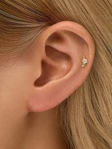 1pc 925 Sterling Silver Flat Threaded Earring, Low Allergy, Suitable For Daily Wear By Men And Women - Three Little Star Earrings - View 6