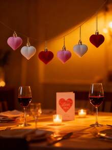 12个植绒心形圣诞球，植绒心形爱心装饰，心形装饰品，情人节装饰，新年装饰，家居节日派对装饰，情人节家居悬挂装饰，情人节装饰品，节日婚礼，情人节礼物（红色、粉色、白色） - 彩色 - 查看 3