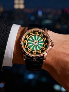 1pc Men's Black Zinc Alloy Avant-Garde 12 Round Table Knights Quartz Battery Watch