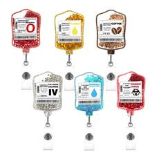 1pc/4pcs Acrylic Glitter Blood Bag Keychain With Blood Type, Crocodile Clip, Suitable For Doctor, Nurse, Student Badge, Retractable Badge Reel Back To School