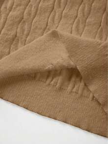 FOR BEAUTY 女士纯色简约圆领扭结长袖针织毛衣，时尚落肩套头衫 - 暖棕色 - 查看 7