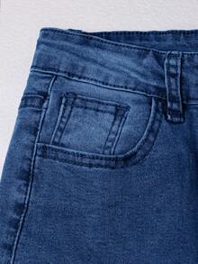 Y2K Streetwear High Waist Elastic Solid Color Fitted Cargo Jeans With Slant Pockets, Casual Versatile For Daily Wear Spring - Dark Wash - View 10