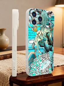 1 pieza Funda de teléfono con diseño de vaquero montando caballo, cartas de póker y elementos del desierto en tonos turquesa, estilo occidental moderno ideal para amantes del arte urbano y la cultura del Oeste, protección elevada para lente con diseño de ojo de cámara, resistente a golpes, compatible con iPhone 17 Pro Max/16/15/14/13/12/11/Plus/Pro/Pro Max, compatible con Galaxy A34/A35/A54/A55, Galaxy S20/S21/S22/S23/S24/S25 Ultra/Plus, compatible con Galaxy/Redmi/Honor/OPPO/ViVo - Blanco - Ver 5