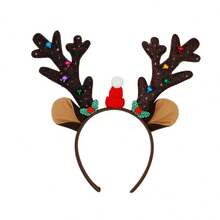 3件套圣诞鹿角头饰，包括薄纱裙、袜子、铃铛鹿角发夹、闪光鹿角头饰和可爱派对头饰 - 彩色 - 查看 7