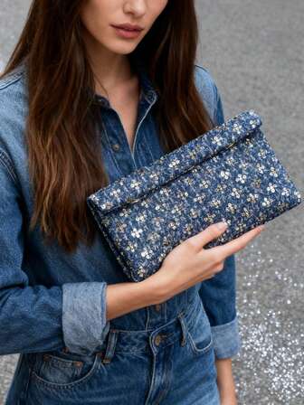 ENBEI Denim paljettkuvertväska, perfekt för höst och vinter. Denna damkuvertväska, kuvertplånbok och plånbok i vintagestil har en snygg veckad design och är perfekt för semestrar, shopping, dejter och är även en perfekt födelsedags- och julklapp till kvinnor.