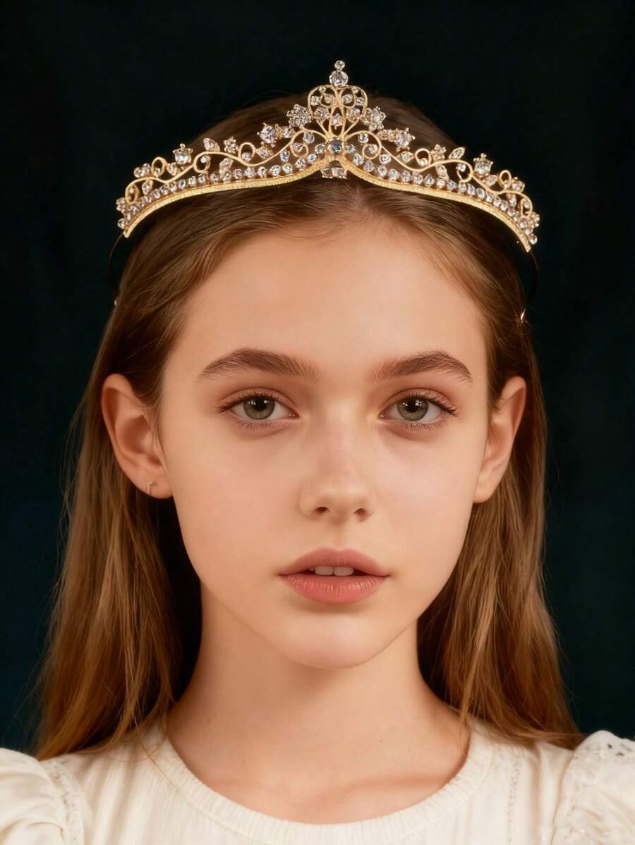 Nueva diadema de corona de cristal de aleación dorada, accesorios para vestido de novia, corona de regalo de cumpleaños 18, coronas, tiara, corona de disfraz, tocado - Dorado - Ver 1