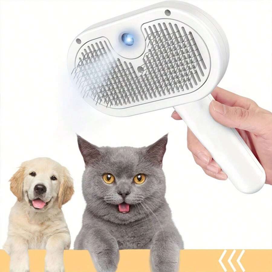1pcs Pet Grooming Brush With Spray For Cats ; Water/Mist/Steam Brush For Cat ; 4in1: Self Cleaning, Anti Static Shedding Spray Comb, Hair Removal, Misting Indoor Steamy Grooming Brush - 白色 - 查看 1