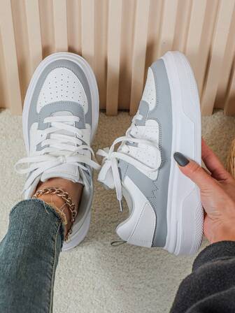 Zapatos deportivos casuales para mujer, de unicolor, suaves y ligeros, adecuados para todas las estaciones, con parte superior de cuero PU, suela de EVA reforzada, sin estampado, forro de tela, plantilla de EVA, zapatos de estilo skate.