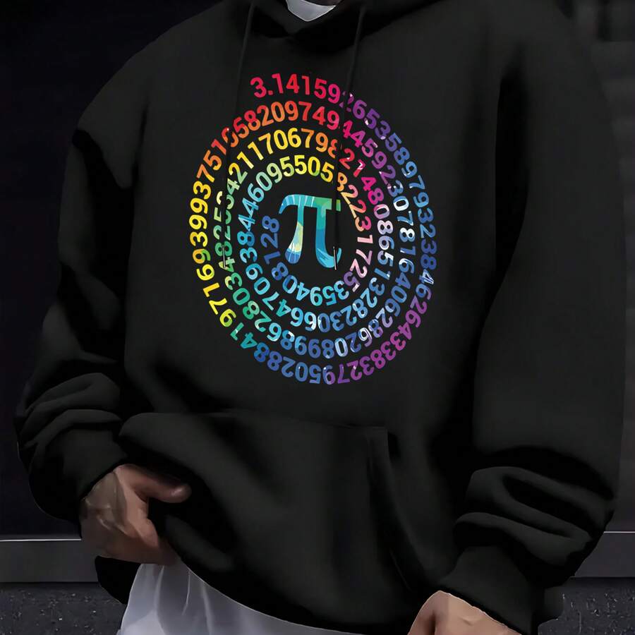Black Hoodie With Pi Print And Colorful Numbers For Math And Science Lovers - 黑色 - 查看 1