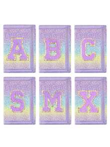 1pc Letter Embroidered Wallet, Ombre Glitter Sequin Wallet, Canvas Folding Coin Purse, Durable Polyester Material With Zipper Pocket, Hook And Loop Closure, Suitable For Daily Use And Christmas Gift - Multicolor - View 3