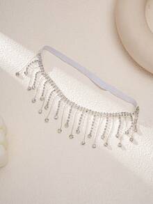 1件流苏腿链，性感弹力大腿吊袜带，魅力派对配饰 - 銀色 - 查看 3