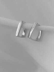 优雅几何长方形戒指耳环 - 简约奢华风格，锌合金材质，耳钉式设计，适合日常佩戴和派对场合，时尚百搭的女士配饰，情人节饰品 - 銀色 - 查看 7