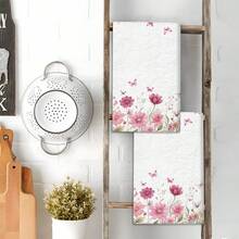 2/4 Pcs Floral Print Dish Towels, Super Absorbent Microfiber Modern Dish Cloths, Cooking And Baking Tea Towels, Cleaning Rags, Hand Towels, Highly Soft And Absorbent, Kitchen Decor, Gifts For Neighbors, Mothers, Birthdays, Housewarming For Friends, Kitchen Essentials, Daily Necessities - Multicolor - View 4