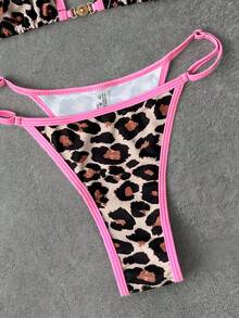 Women's Fashionable Leopard Print Halter Bikini Set, Elegant Beach Holiday Swimsuit - Leopard - View 4