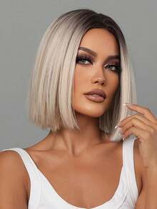 14 Inch Ombre Short Bob Wig, Dark Roots, Heat Resistant Synthetic Wig, Suitable For Women's Daily Wear, School, Music Festivals, Also Can Be Used As Graduation Or Holiday Gift, Exquisite Accessory - Ombre - Xem 5