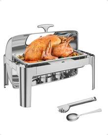 Platos para triturar 9 Cuartos de galón para bufet, [Tapa Visible] [Acero Inoxidable] Servidor Buffet de Tapa Enrollable, Plato Comercial para Fiestas Buffet, - Tapa visible de 9 cuartos de galón 1*1/1 - Ver 1