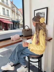 2026新款女士纯色针织开衫，春夏时尚百搭单品，融合复古优雅与休闲街头风，适合咖啡馆、办公室、度假等多种场合。 - 黃色 - 查看 3