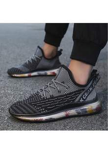 Fashionable Breathable Men's Shoes, Lightweight Shock-Absorbing Running Shoes, Comfortable Versatile Sports Sneakers, Suitable For Daily Commute And Fitness Training. - Black - View 5