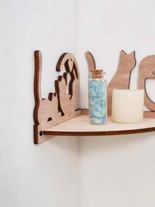 1pc Creative Minimalist Wall Mount Display Shelf, DIY Assemble Wooden Small Storage Rack, Cozy Home Decor Corner Shelf, Crystal Stone Display Rack, Living Room Display Shelf - Black - View 11