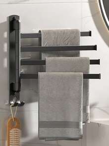 1个铝合金毛巾杆，旋转式浴室毛巾架，壁挂式毛巾架，大容量重型毛巾挂钩，浴室配件 - 黑色 - 查看 6