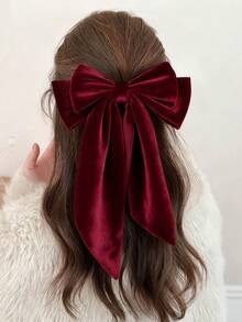 5/1 Pc Big Velvet Hair Bows For Women, Large Barrette Bow Hair Clip Long Black Ribbon Bows French Style Fall Winter Ponytail Holder Hair Accessories