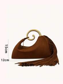 麂皮金属环手柄流苏手拿包，时尚优雅女士手提包，秋冬新款，适合派对、聚会、晚宴、婚礼、鸡尾酒会、节日、约会和闺蜜之夜等场合。 - 咖啡棕 - 查看 10