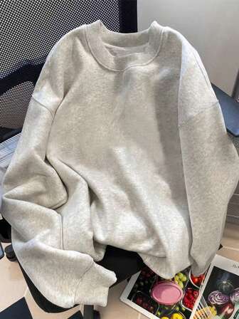 Youth Black Solid Color Lightweight Blank Sweatshirt, Versatile Loose Fit Crew Neck Long Sleeve Casual Pullover, Fleece Fabric, Hoodie, Teen Boys Gifts