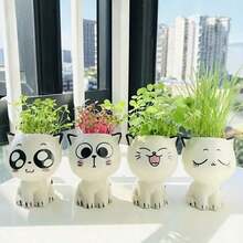 1/4Pcs White Ceramic Cat Flowerpot Vase, Mini Cat Cartoon Cute Potted Plant, Home Office Desktop Potted Plant DIY Desk Decoration School Gift ﻿Decorative Tube Decorative Tube Home Decor Room Decor Flower Vase Glass Vase - White - View 4