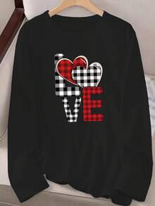 Christmas Christmas Outfit Women Fall Clothes For Womenpc Women'S Valentine'S Day Long Sleeve Crew Neck T-Shirt - Casual Polyester Knit Fabric Top With Heart Applique Design For Spring & Fall Long Sleeve Tops Women Winter Clothes For Women Ropa De Invierno Mujer - 黑色 - 查看 3