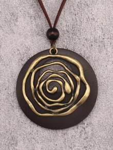 时尚百搭螺旋太阳形合金吊坠长项链，波西米亚风串珠圆盘颈链，男友/情侣礼物，日常佩戴 - 串珠 - 查看 13