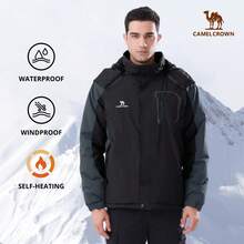CAMEL CROWN 男士防水保暖滑雪服，带可拆卸帽子，蓬松抓绒内衬，冬季款