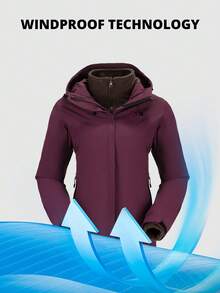 CAMEL CROWN 女士三合一防水滑雪服，抓绒内衬保暖防风，适合雪地户外活动 - 紫色 - View 4