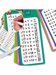 1 Set Math Flash Cards With Dry Erase Marker: Multiplication, Addition, Subtraction And Division Educational Learning Tool - Multicolor - View 6