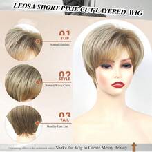 Peruca Pixie Curta Loira Elegante com Franja - Peruca Sintética Realista Resistente ao Calor para Mulheres Brancas, Uso Diário, Touca Rosa, Penteado Liso, Acessório de Cabelo Estiloso | Corte de Cabelo Elegante | Fibra Resistente ao Calor, Peruca de Cabelo Curto