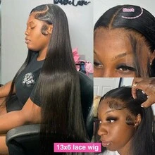 34 Inch Straight Lace Front Wigs Human Blended Hair 13x4 HD Lace Frontal Wigs Human Blended Hair 200% Density Brazilian Straight Wigs Virgin Human Blended Hair Wigs Pre Plucked With Baby Hair For Women - Natural & Black - View 4