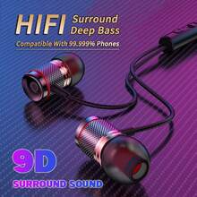 VAORLO 9D High-Fidelity Deep Bass Earphones, 3.5mm AUX/Type-C Interface, Built-In DAC Digital Chip, 7.1 Surround Stereo, In-Ear Wired Headphones With High-Definition Microphone, Lossless Music, Sports & Gaming Earbuds, Compatible With Samsung & Android - Multicolor - View 4