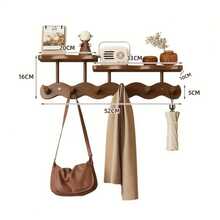 1个竹制壁挂式衣帽架，带挂钩，表面抛光，安装简便，休闲风格，无需钻孔，多功能收纳架，适用于卧室、客厅、玄关。 - 彩色 - 查看 8