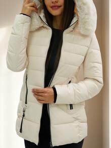 Women's Solid Color Minimalist Hooded Long Sleeve Coat - White - View 4
