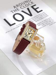 1pc Women's Retro Casual Minimalist Elegant Leather Strap Quartz Watch, Suitable For Daily Wear