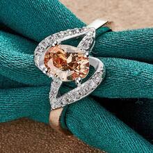 925 Sterling Silver Plated Champagne Zirconia 7-10# Ring For Women Wedding Engagement Fashion Party Charm Jewelry - Silver - View 5