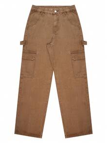 Women's Loose Fit Multi-Pocket Brown Cargo Pants, Y2K Streetwear, Spring 2026, New Year & Valentine's Day - Brown - View 10