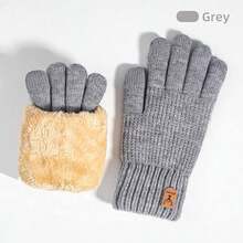 1 Pair Of Knitted Gloves - Elastic Solid Color Simple Style, Warm And Cold-Proof, Outdoor Cycling Touchscreen Gloves, Suitable Daily Use, Mother's Day, New Year, Unisex - Màu Khaki - Xem 9