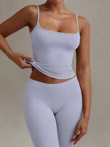 Sexy Backless Women's Camisole, Elastic Casual Spaghetti Strap Tank Top Summer - Lilac Purple - View 2