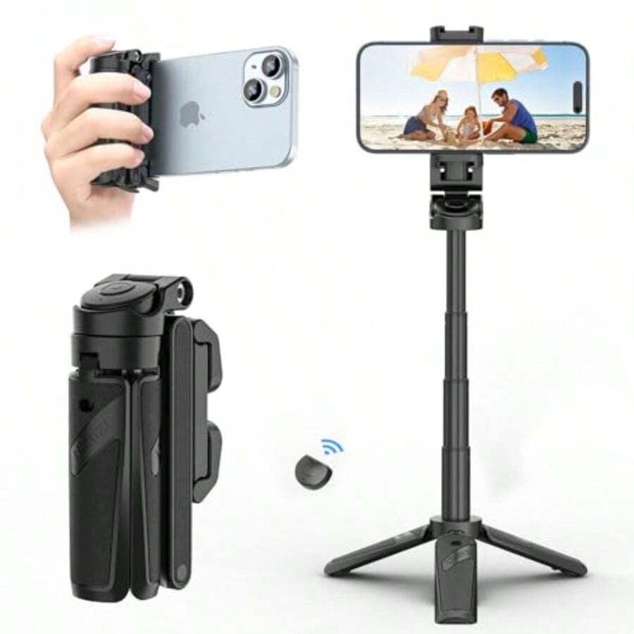 JJ02 Mini Selfie Stick Phone Tripod 3 In 1 Pocket Size Mobile Phone Grip  Stand Extendable Mini Tripod Phone Holder For   Android Smartphones - Black - View 1