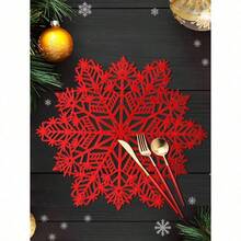 4pcs, Christmas Snowflake Placemats, PVC Placemats For Christmas Table Decorations, Vase Mats, Christmas Table Snowflake Decorative Protective Mats.