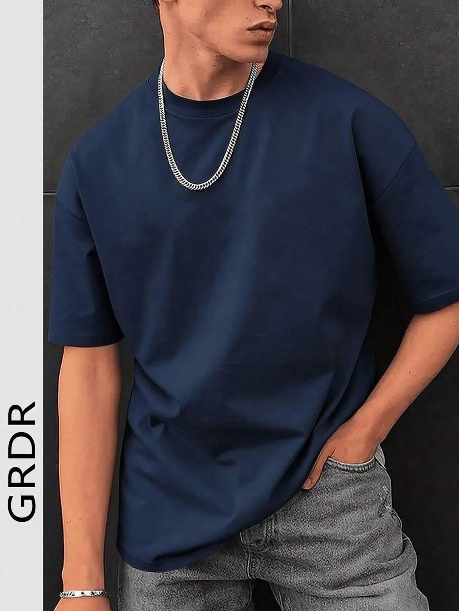 Men's Fashionable Loose Fit Short Sleeve T-Shirt | Exquisite Design | Summer Essential | Easy To Match | Showcase Your Style - Navy Blue - View 1