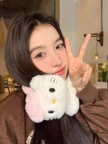 Sanrio 1 件可爱卡通纯色 Hello Kitty 毛绒耳罩，休闲户外自行车保暖耳罩，厚毛耳套，适合秋冬季 - 彩色 - 查看 4