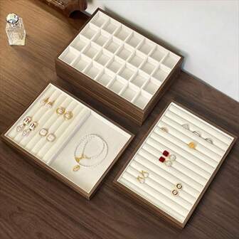 Caja de joyería con textura de madera, bandeja de joyería retro, soporte para exhibir joyería, para collares y pulseras