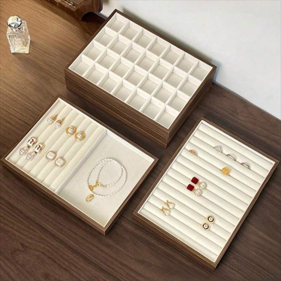 Hộp đựng trang sức vân gỗ, khay đựng trang sức kiểu retro, giá đỡ trang sức để trưng bày vòng tay và vòng cổ. - Nhiều màu - Xem 1